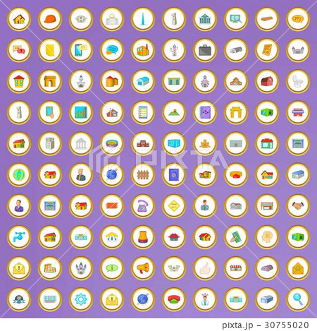 100 real estate concept icons set in cartoon style 30755020