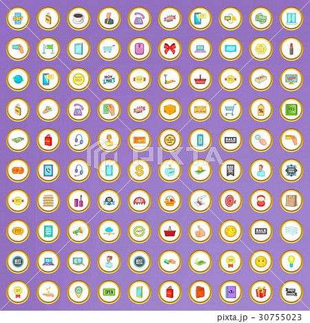 100 sale icons set in cartoon style 30755023