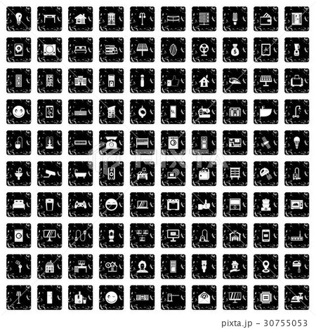 100 smart house icons set, grunge style 30755053