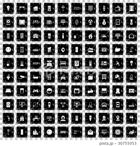 100 smart house icons set, grunge style 30755053