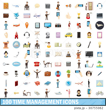 100 time management icons set, cartoon style 100 time management icons set, cartoon style 30755062