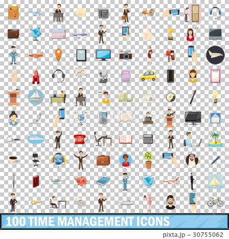 100 time management icons set, cartoon style 100 time management icons set, cartoon style 30755062