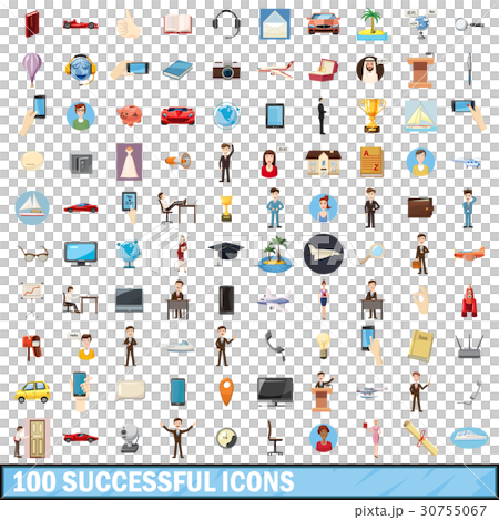100 successful icons set, cartoon style 100 successful icons set, cartoon style 30755067