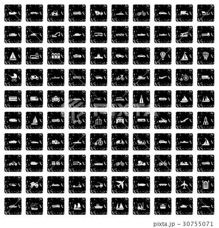 100 transportation icons set, grunge style 30755071