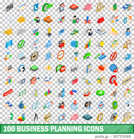 100 business planning icons set, isometric style 30755098