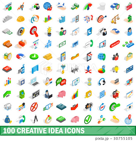 100 creative idea icons set, isometric 3d style 30755105