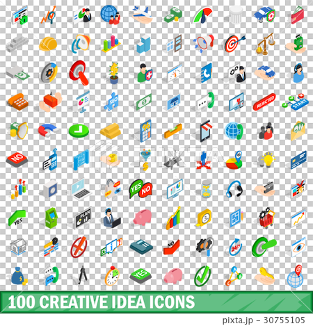 100 creative idea icons set, isometric 3d style 30755105