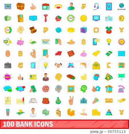100 bank icons set, cartoon style 100 bank icons set, cartoon style 30755113