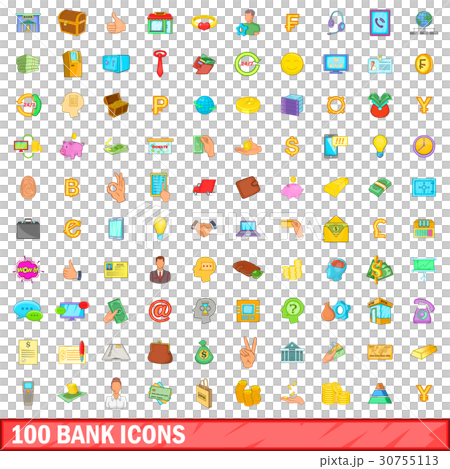 100 bank icons set, cartoon style 100 bank icons set, cartoon style 30755113