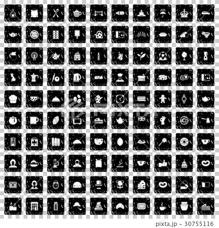 100 tea time food icons set, grunge style 30755116