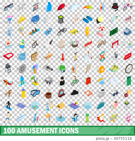 100 amusement icons set, isometric 3d style 30755118