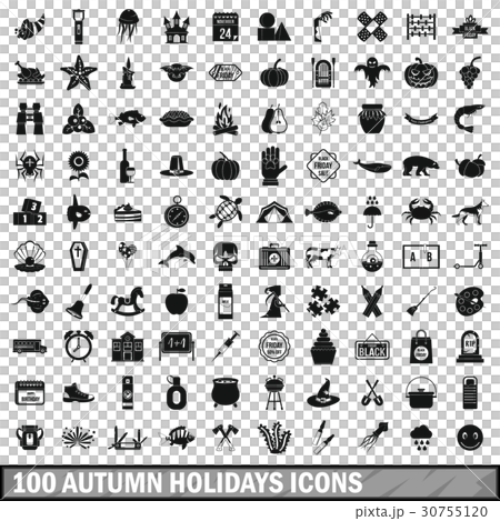 100 autumn holidays icons set, simple style 30755120