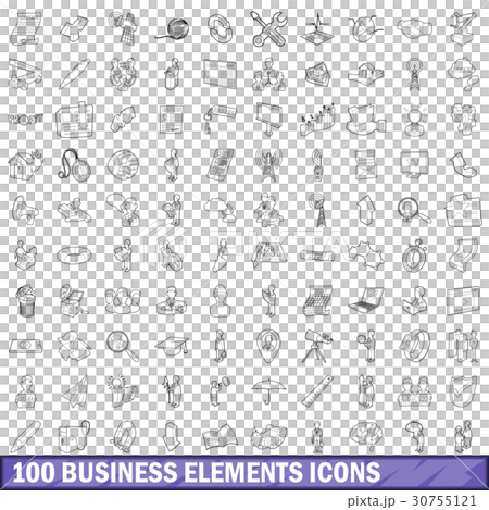 100 business elements icons set, outline style 30755121