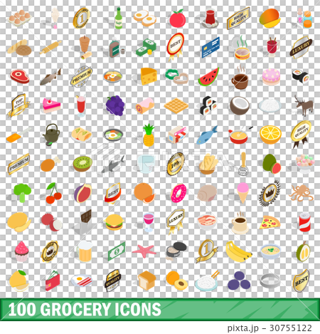 100 grocery icons set, isometric 3d style 30755122