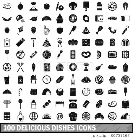 100 delicious dishes icons set, simple style 100 delicious dishes icons set, simple style 30755167