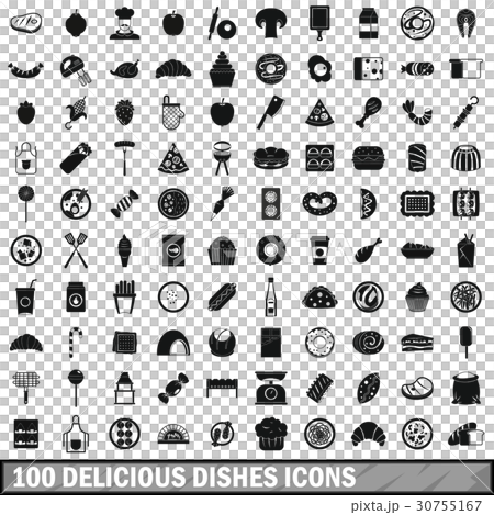 100 delicious dishes icons set, simple style 100 delicious dishes icons set, simple style 30755167