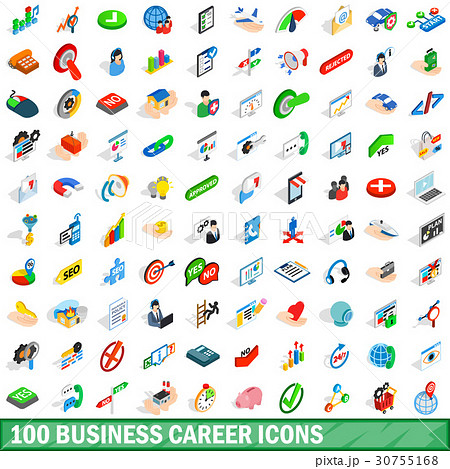 100 business career icons set, isometric 3d style 30755168