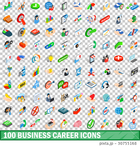 100 business career icons set, isometric 3d style 30755168