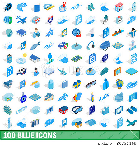 100 blue icons set, isometric 3d style 30755169