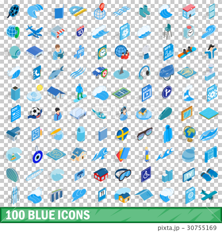 100 blue icons set, isometric 3d style 30755169