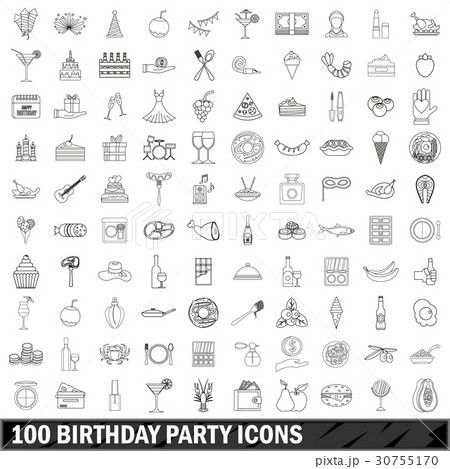 100 birthday party icons set, outline style 30755170