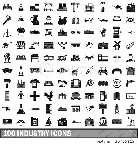 100 industry icons set, simple style 30755215