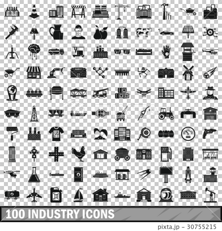 100 industry icons set, simple style 30755215