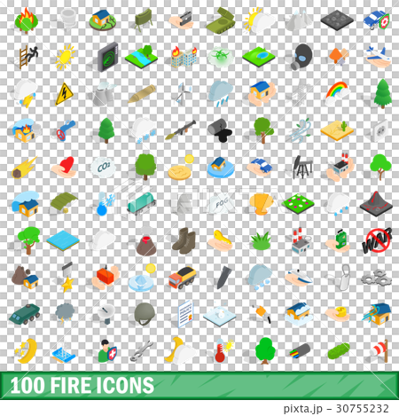 100 fire icons set, isometric 3d style 30755232