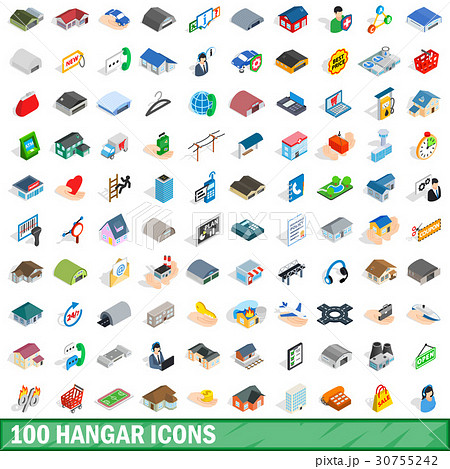 100 hangar icons set, isometric 3d style 30755242
