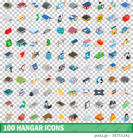 100 hangar icons set, isometric 3d style 30755242