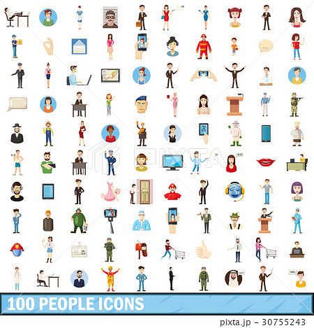100 people icons set, cartoon style 30755243