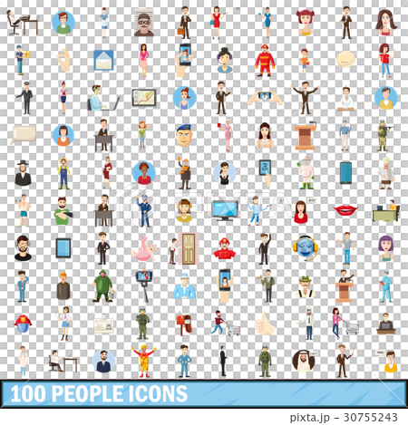 100 people icons set, cartoon style 30755243