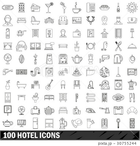 100 hotel icons set, outline style 30755244