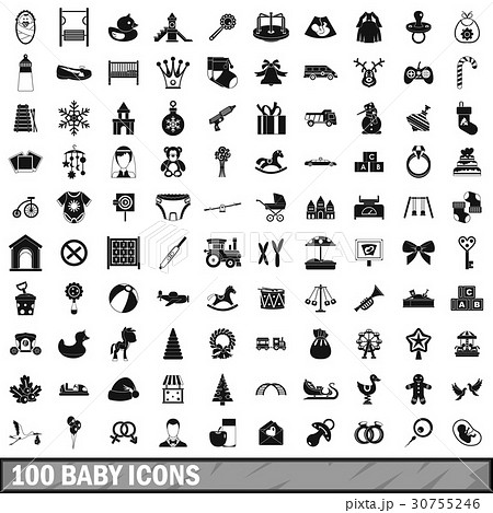 100 baby icons set, simple style 100 baby icons set, simple style 30755246
