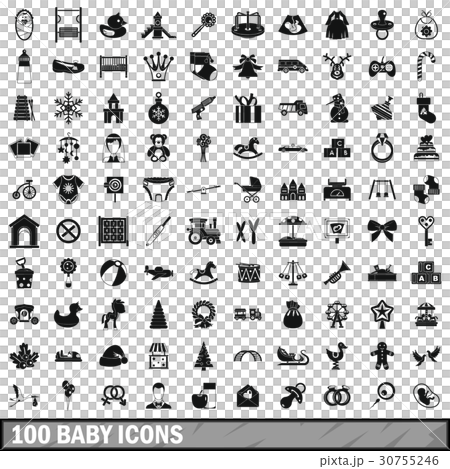 100 baby icons set, simple style 100 baby icons set, simple style 30755246