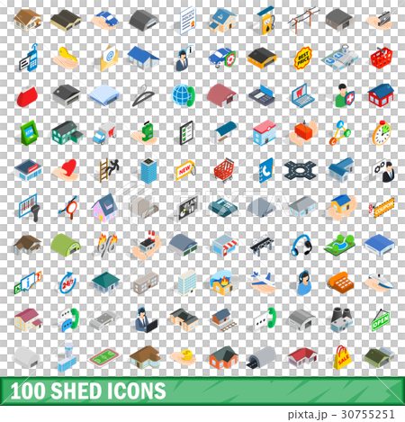 100 shed icons set, isometric 3d style 100 shed icons set, isometric 3d style 30755251