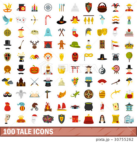 100 tale icons set, flat style 100 tale icons set, flat style 30755262