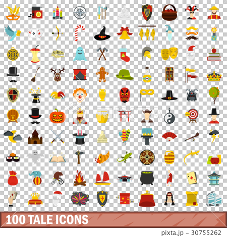 100 tale icons set, flat style 100 tale icons set, flat style 30755262