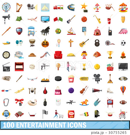 100 entertainment icons set, cartoon style 100 entertainment icons set, cartoon style 30755265