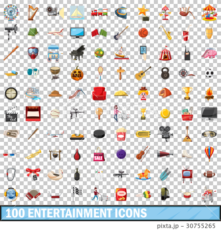 100 entertainment icons set, cartoon style 100 entertainment icons set, cartoon style 30755265