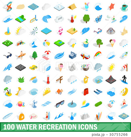 100 water recreation icons set, isometric 3d style 100 water recreation icons set, isometric 3d style 30755266