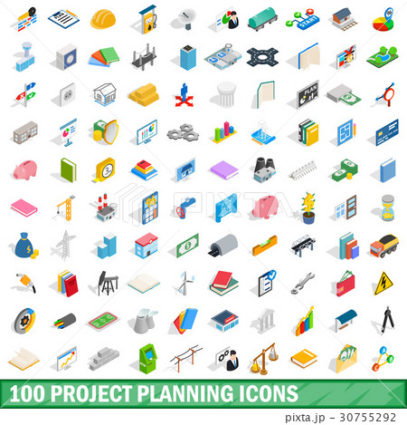 100 project planning icons set, isometric 3d style 30755292