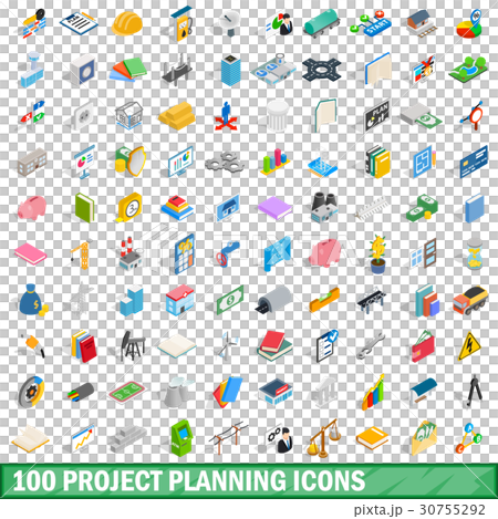 100 project planning icons set, isometric 3d style 30755292