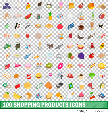 100 shopping products icons set, isometric style 30755300