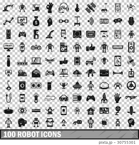 100 robot icons set, simple style 30755301