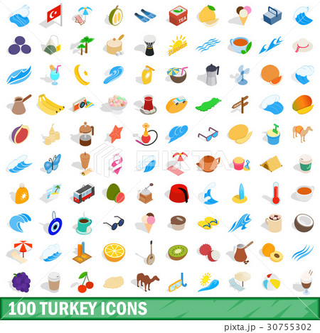 100 turkey icons set, isometric 3d style 100 turkey icons set, isometric 3d style 30755302