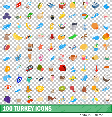 100 turkey icons set, isometric 3d style 100 turkey icons set, isometric 3d style 30755302