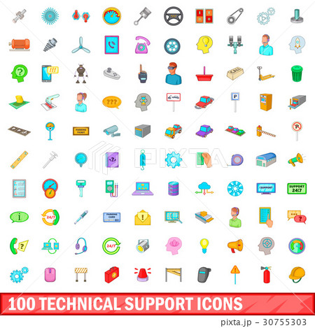 100 technical support icons set, cartoon style 100 technical support icons set, cartoon style 30755303