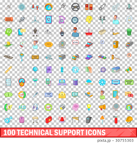 100 technical support icons set, cartoon style 100 technical support icons set, cartoon style 30755303