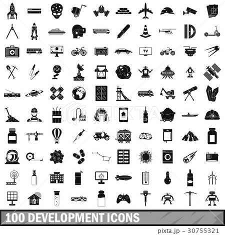 100 development icons set, simple style 30755321